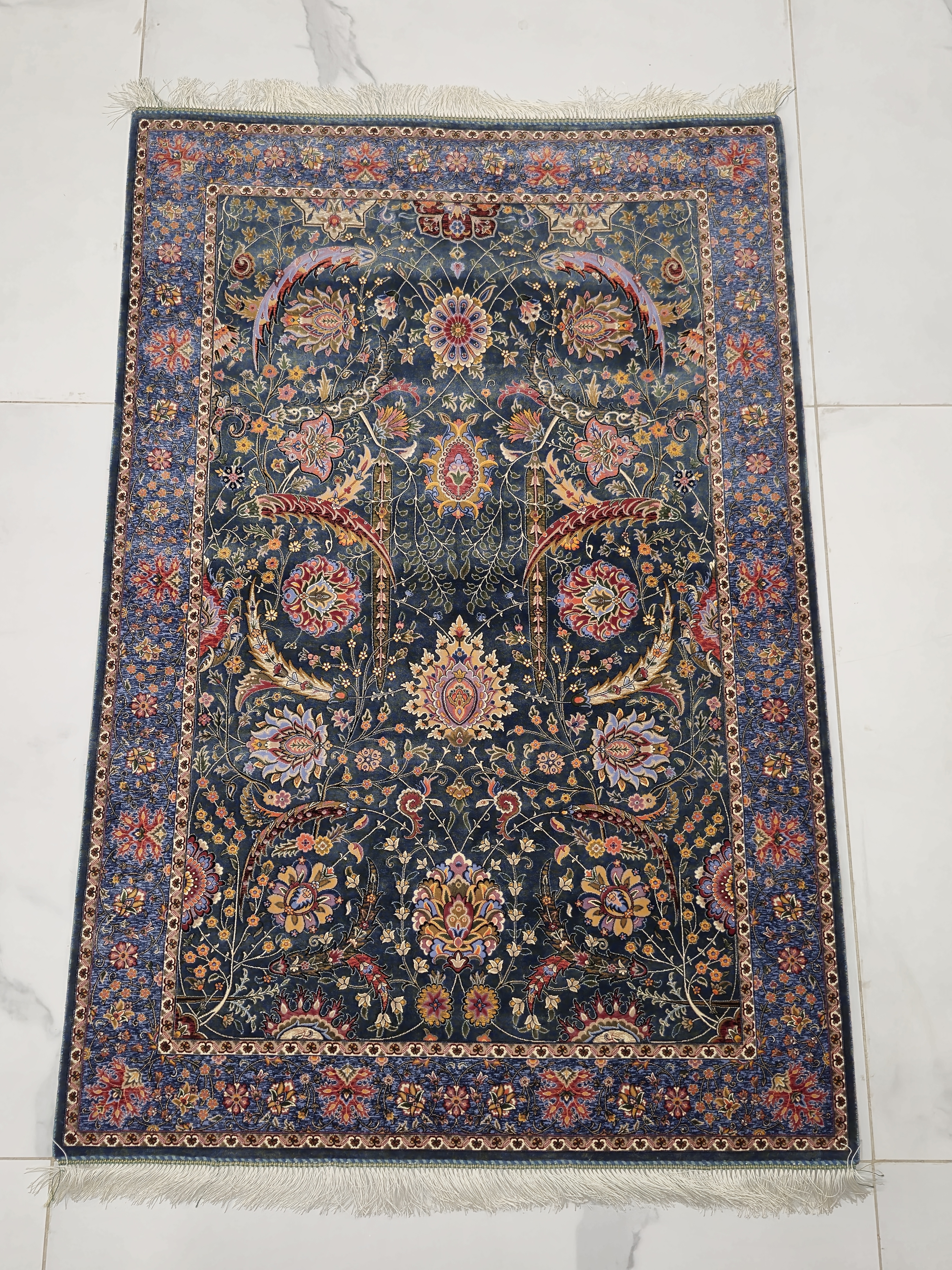 فرش تمام  ابریشم ماشینی ۱۷۰۰ شانه   1در 1.5 طرح کلارک